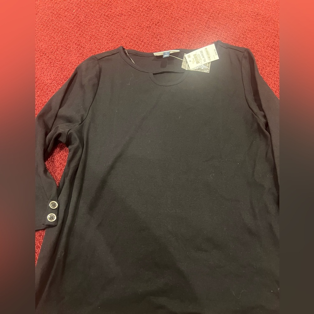 Karen Scott Women's Size XL Black keyhole Neck Classic NWT buttons DISCONTINUED - Picture 8 of 11